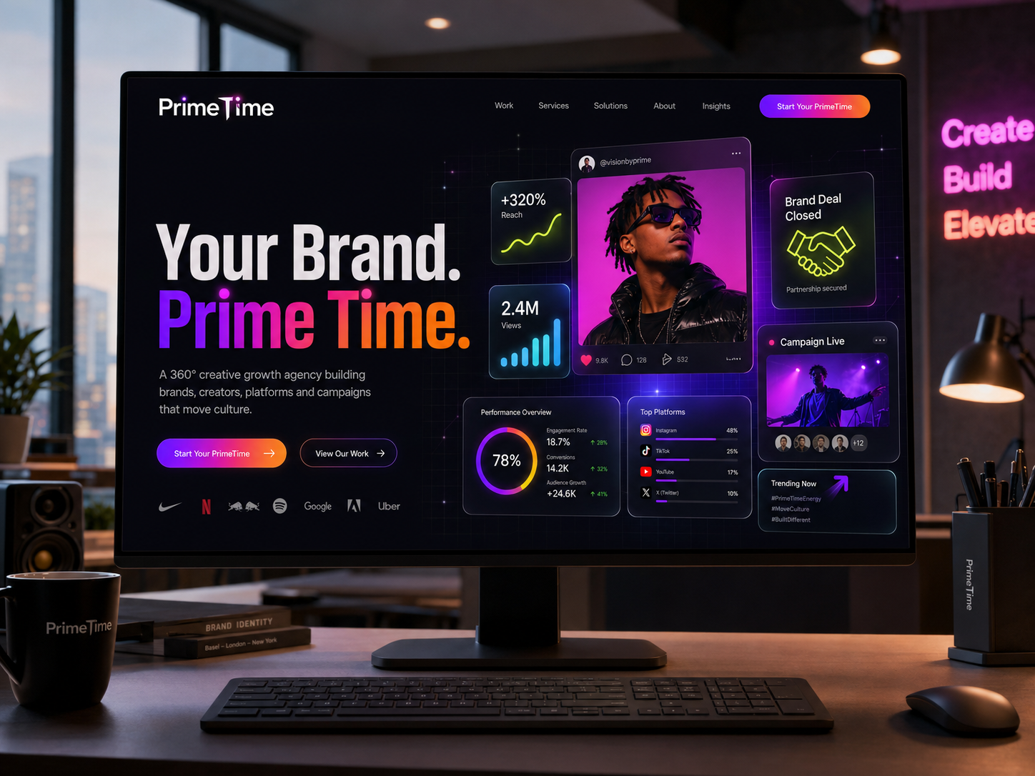 PrimeTime website dashboard mockup